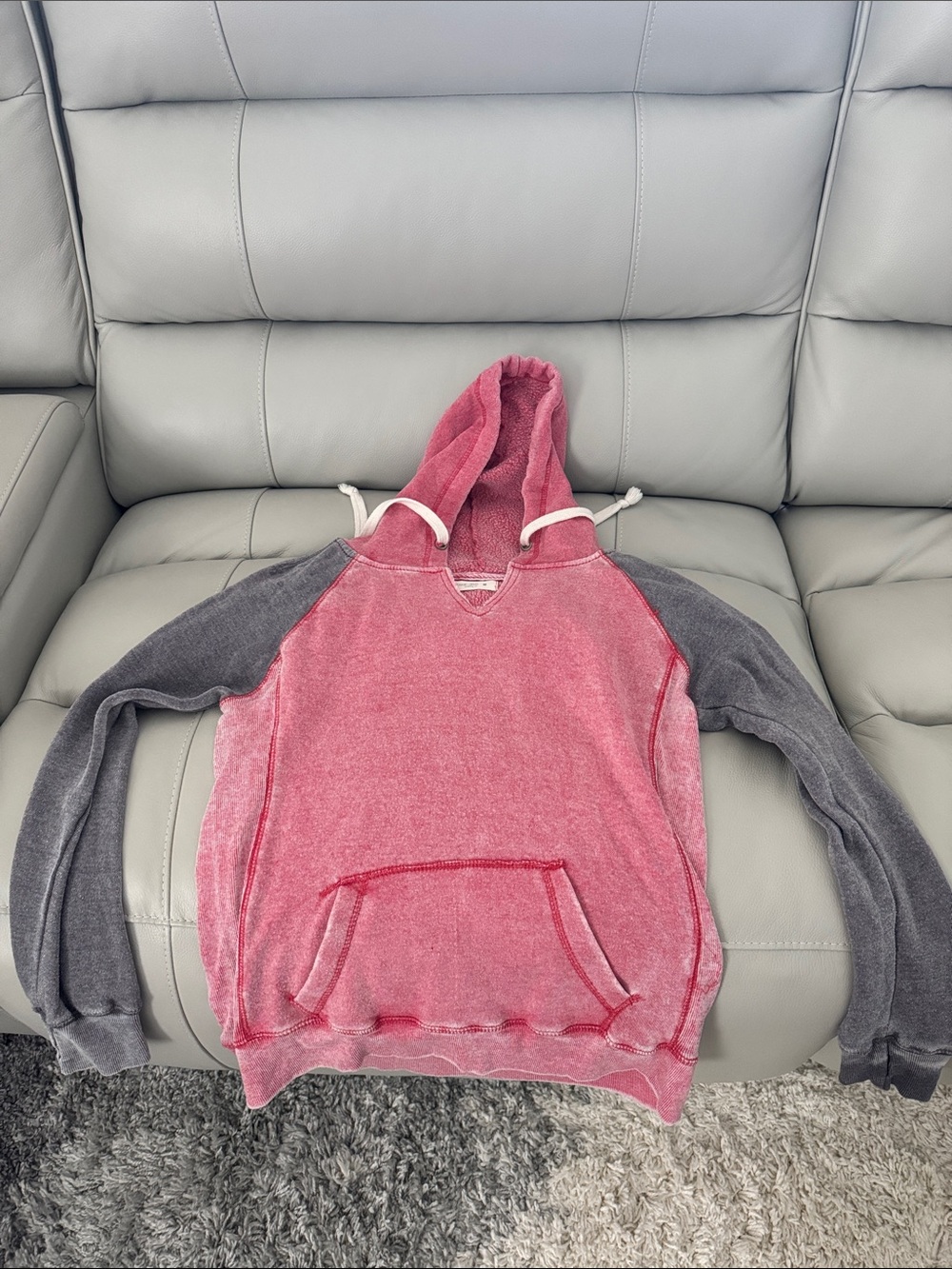 Ocean Drive Washed Red Hoodie with Gray Raglan Sleeves